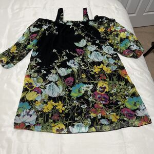 En Focus Women Dress Black Floral Boho Floral Open Shoulder Sleeve Size 18W